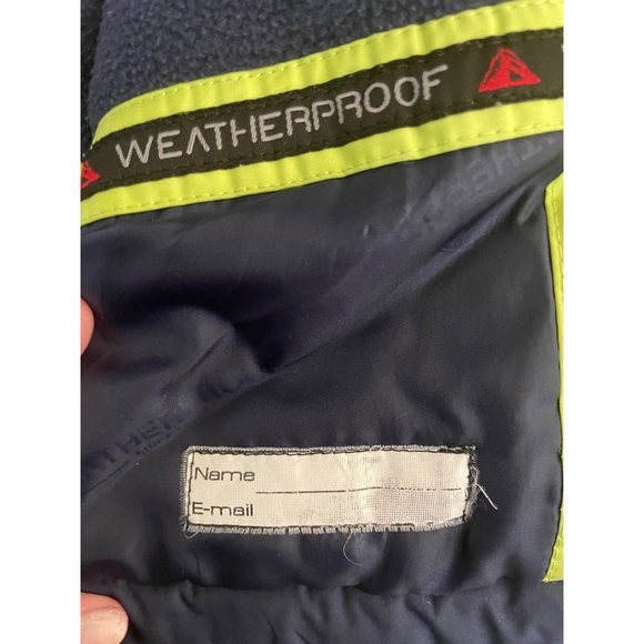 Weatherproof kids toddler jacket sz 2T neon green and blues removable hood - Picture 10 of 15